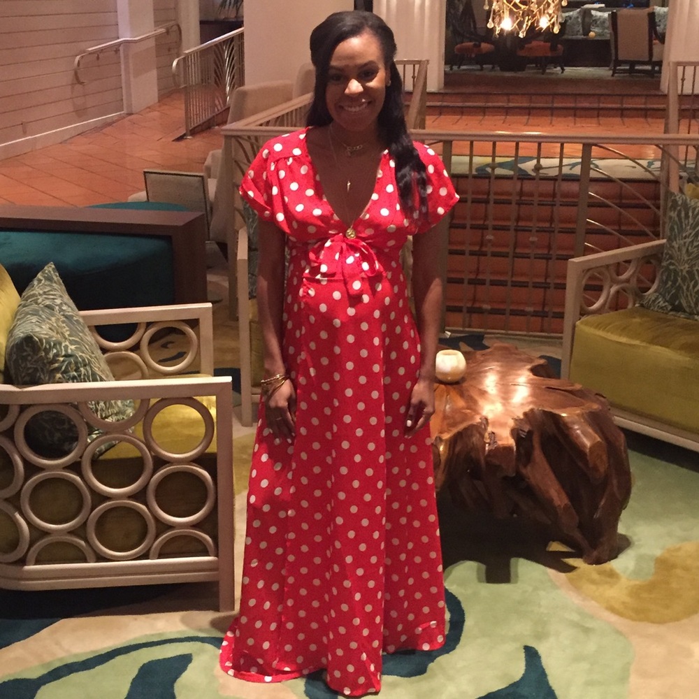 Red & white polka dot wrap dress